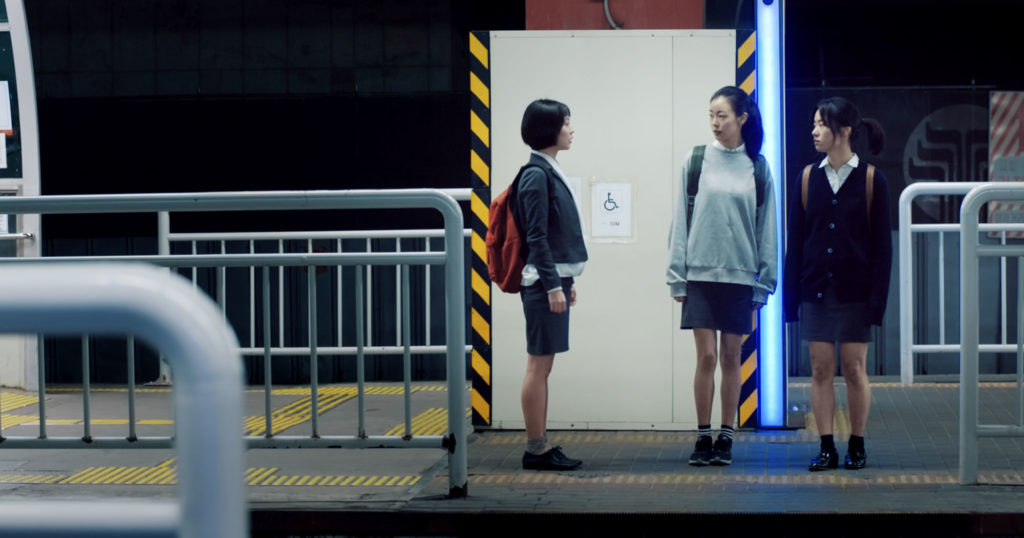 School girls on subway platform